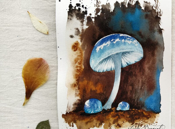 hongo azul acuarela - carla bonfigli - escuela arte botanico