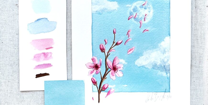 curso acuarelas cerezos y luna - carla bonfigli - escuela online arte botanico