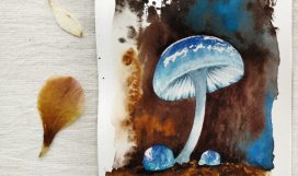hongo azul acuarela - carla bonfigli - escuela arte botanico