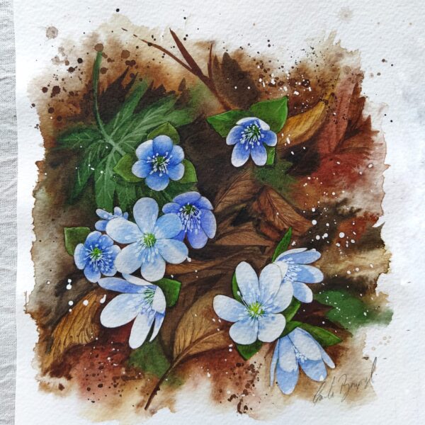 curso flores azules y hojas